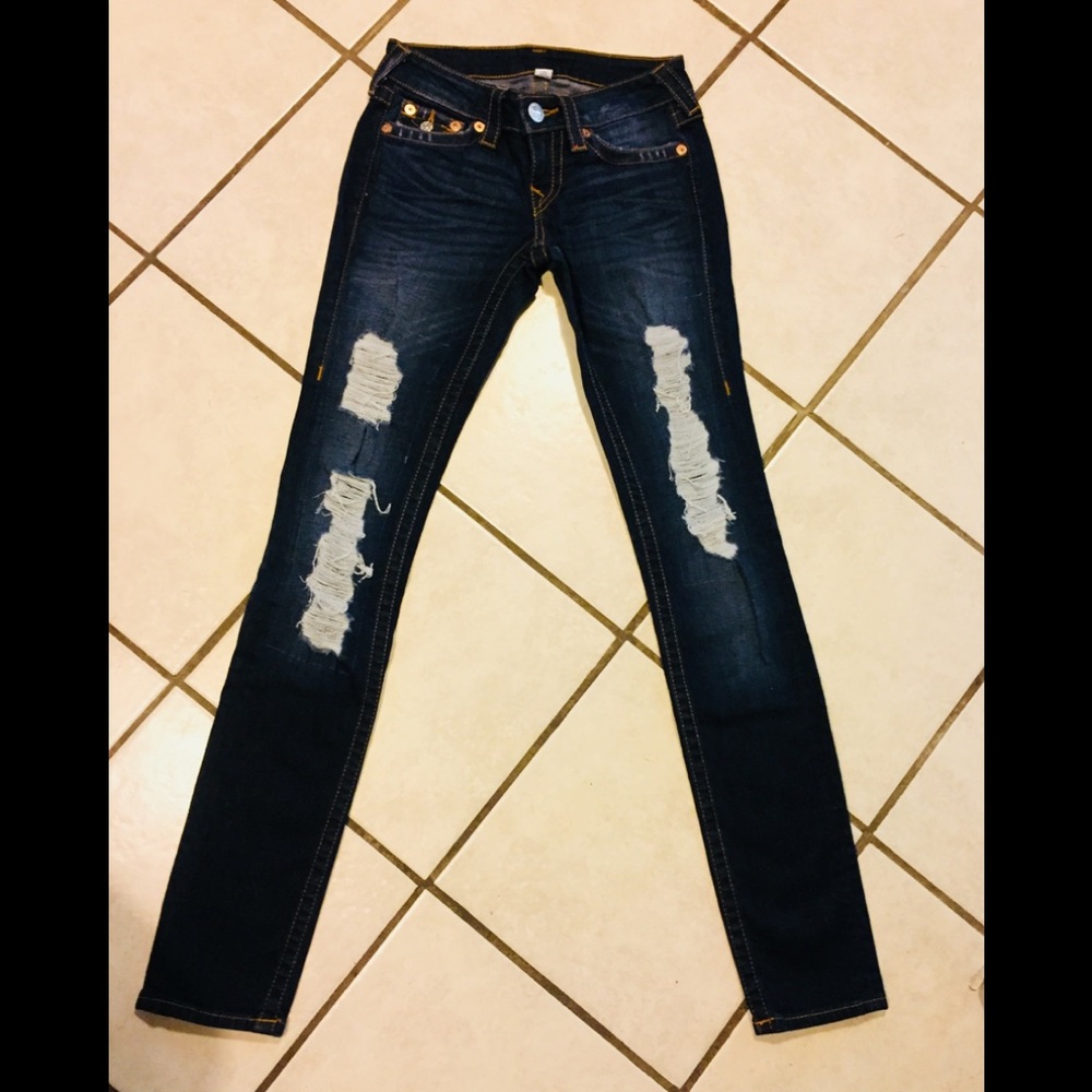 True Religion flap pocket distress skinny sz 24x32